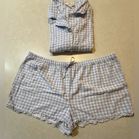 Laura Ashley Light Blue Checkered Pajama Set Size XL - Picture 3 of 8